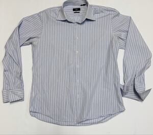 Hugo Boss Mens Dress Shirt 16.5 34/35 Blue White Stripe Regular Fit Long Sleeve